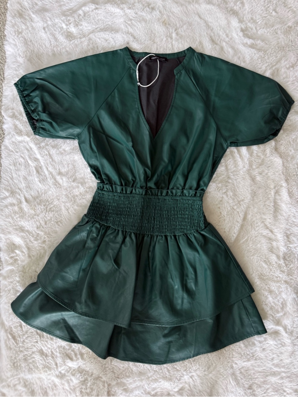 NWOT Mixology Robertson + Rodeo Forest Green Vegan Leather Smocked Waist Dress